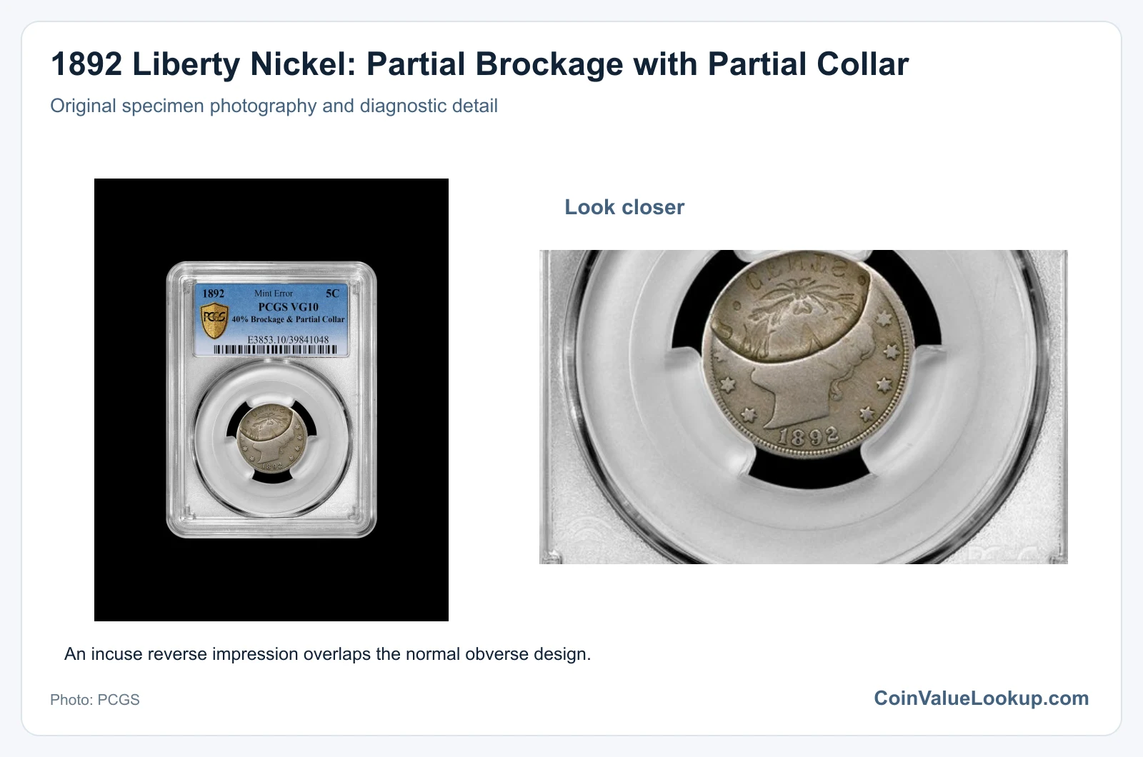 1892 Liberty Nickel: Partial Brockage with Partial Collar with diagnostic detail