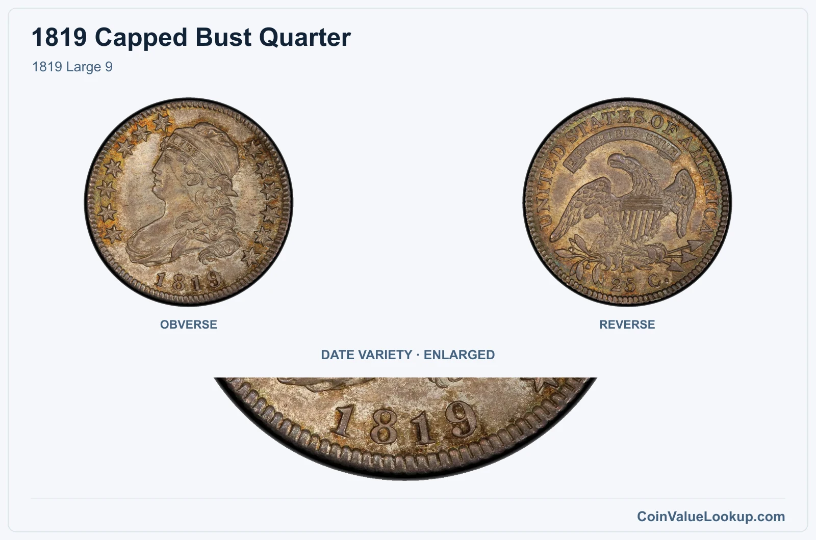 1819 Large 9 with enlarged genuine date detail