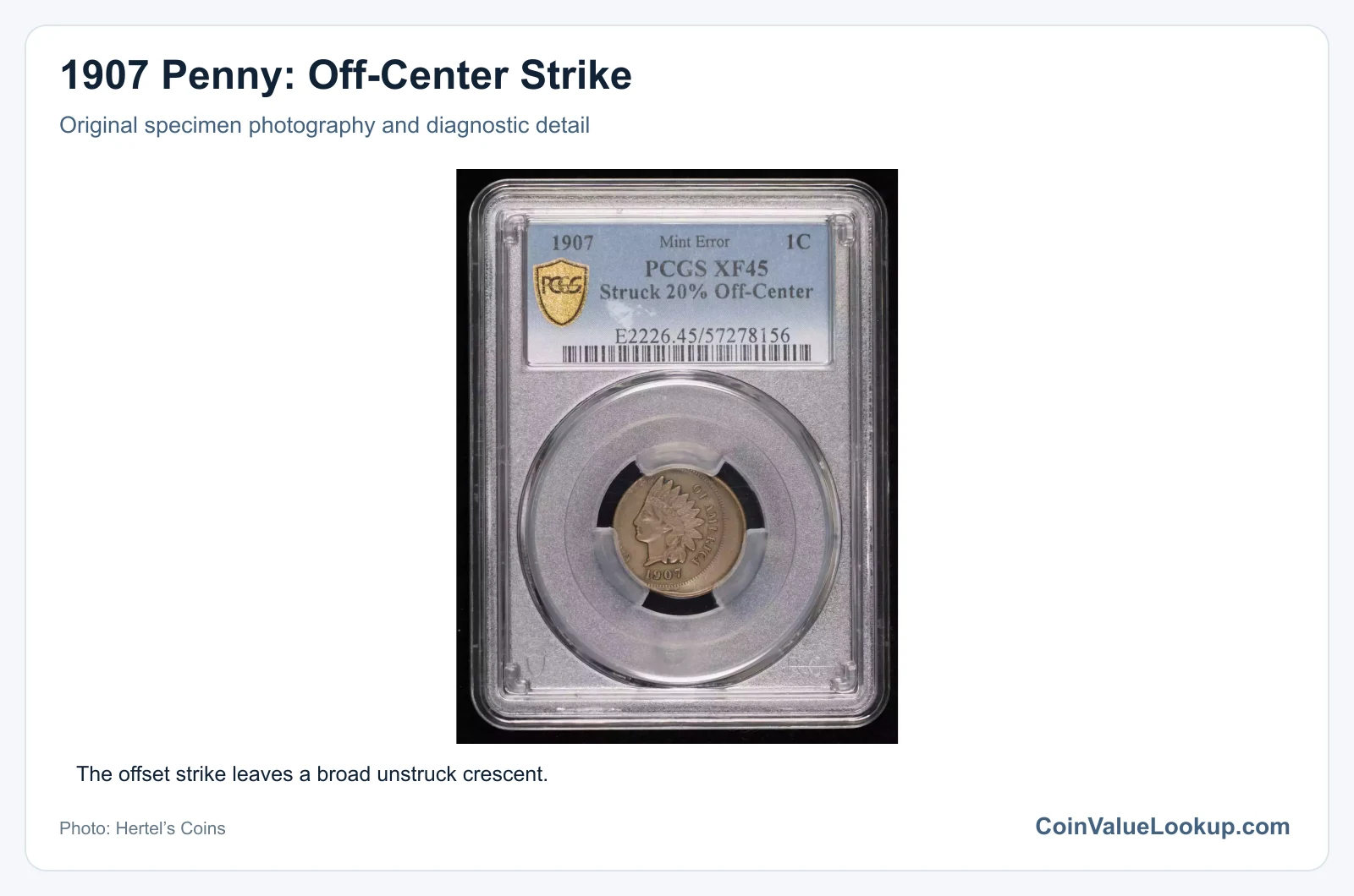 1907 Penny: Off-Center Strike with diagnostic detail