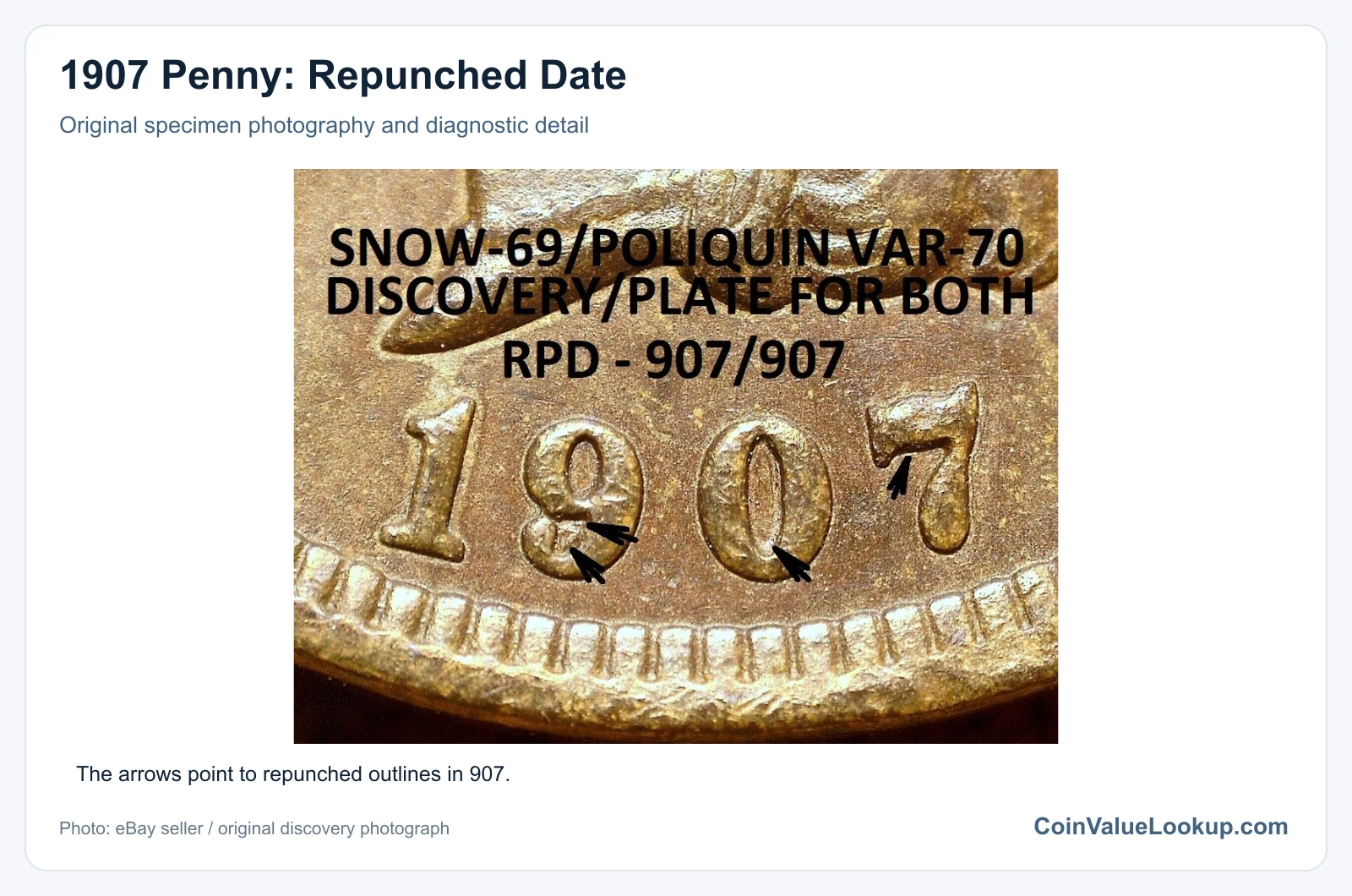 1907 Penny: Repunched Date with diagnostic detail