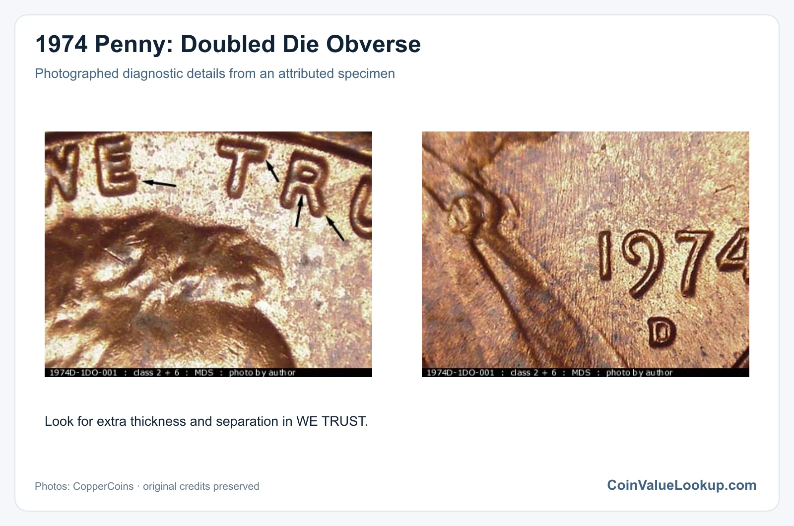 1974 Penny: Doubled Die Obverse with diagnostic detail