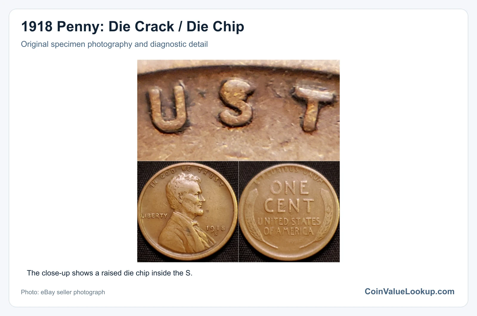 1918 Penny: Die Crack / Die Chip with diagnostic detail