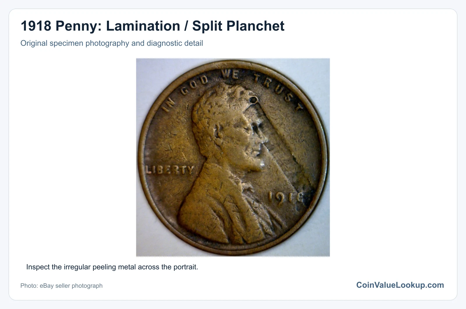 1918 Penny: Lamination / Split Planchet with diagnostic detail
