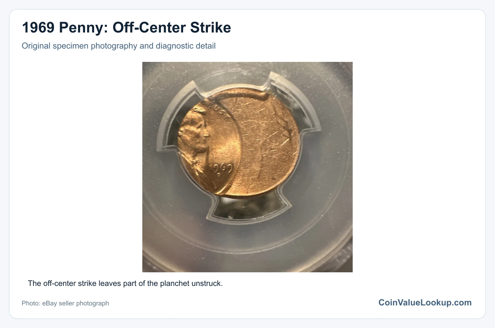 1969 Penny: Off-Center Strike with diagnostic detail