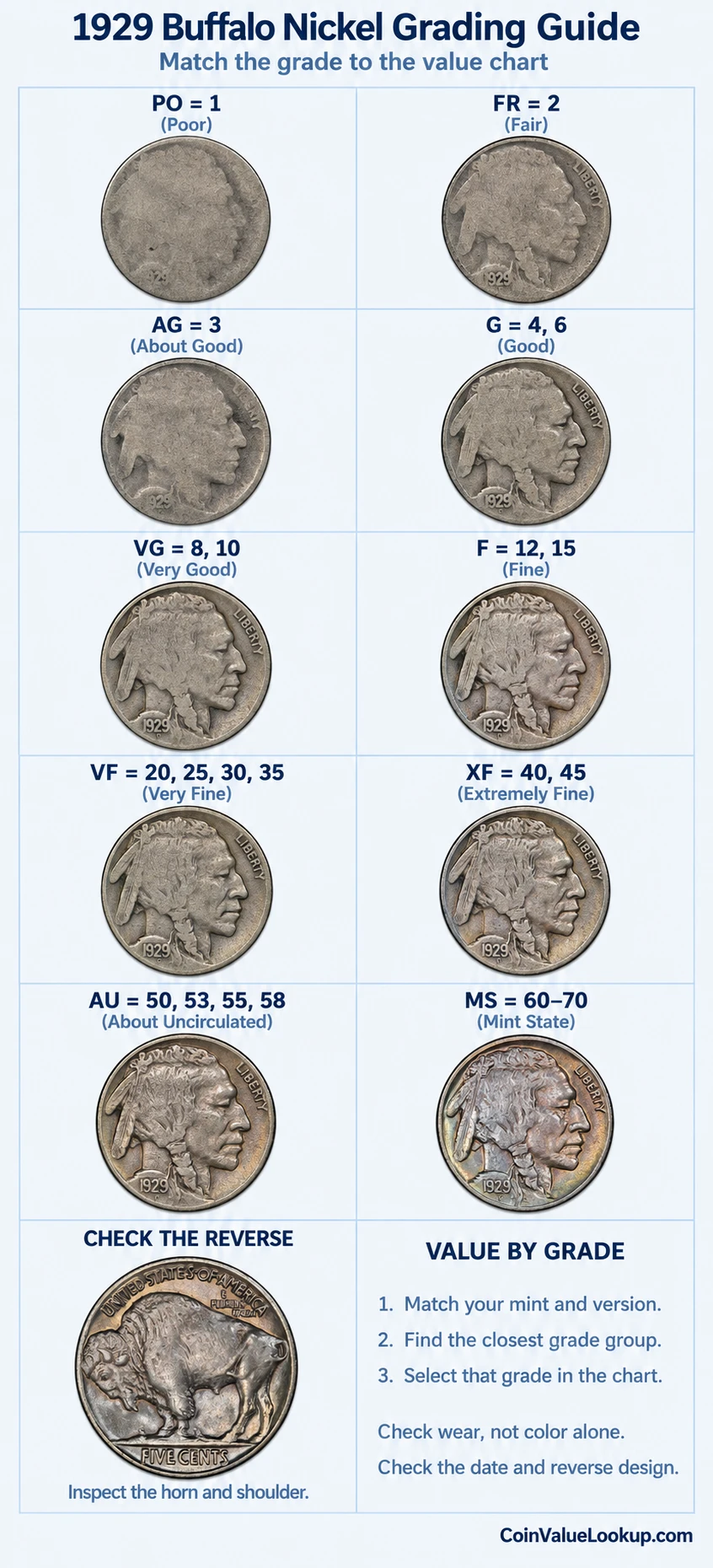 1929 Buffalo Nickel numeric grading guide