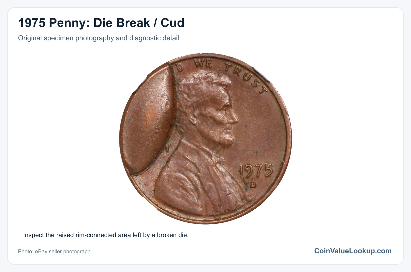 1975 Penny: Die Break / Cud with diagnostic detail