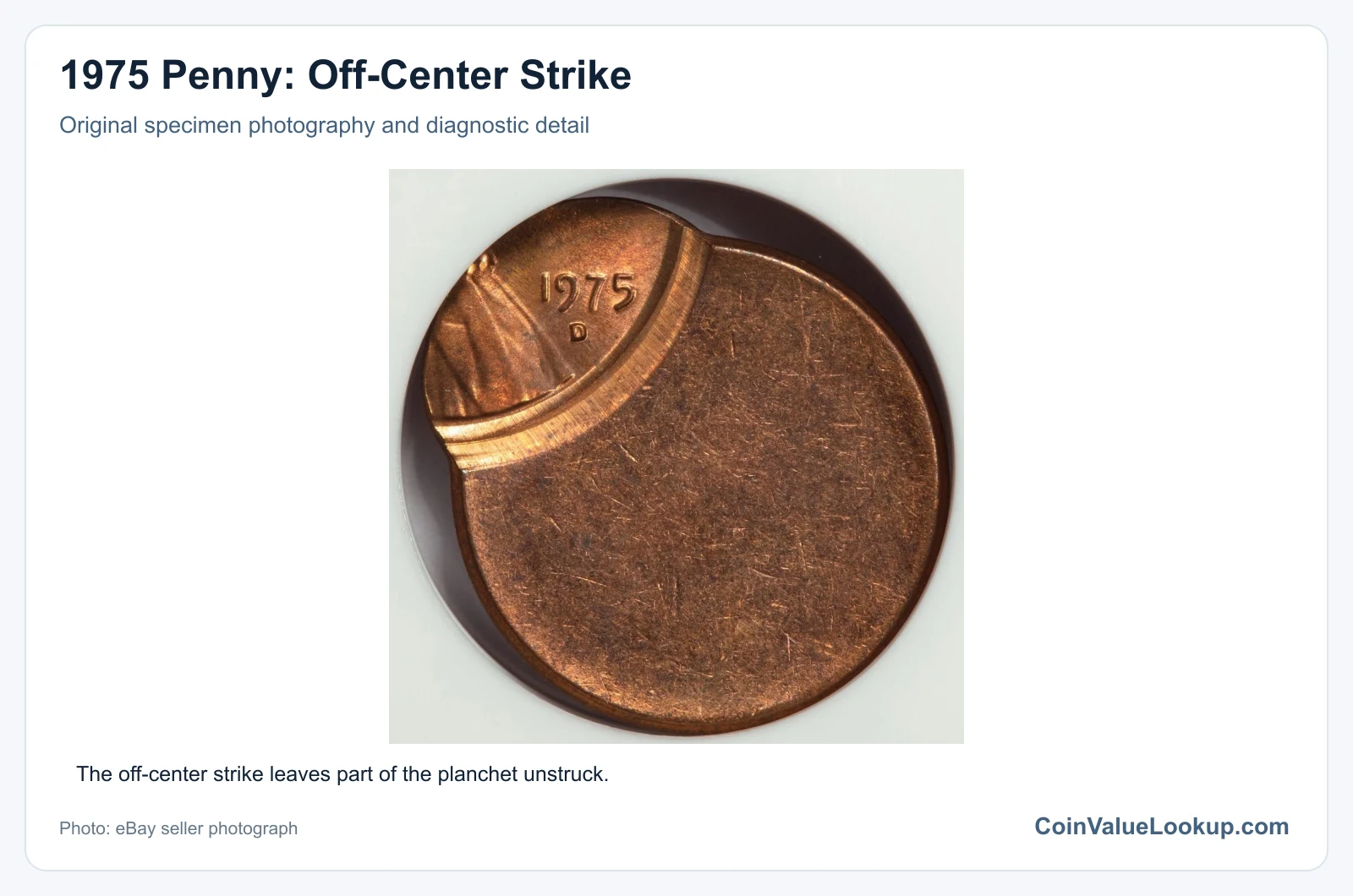 1975 Penny: Off-Center Strike with diagnostic detail