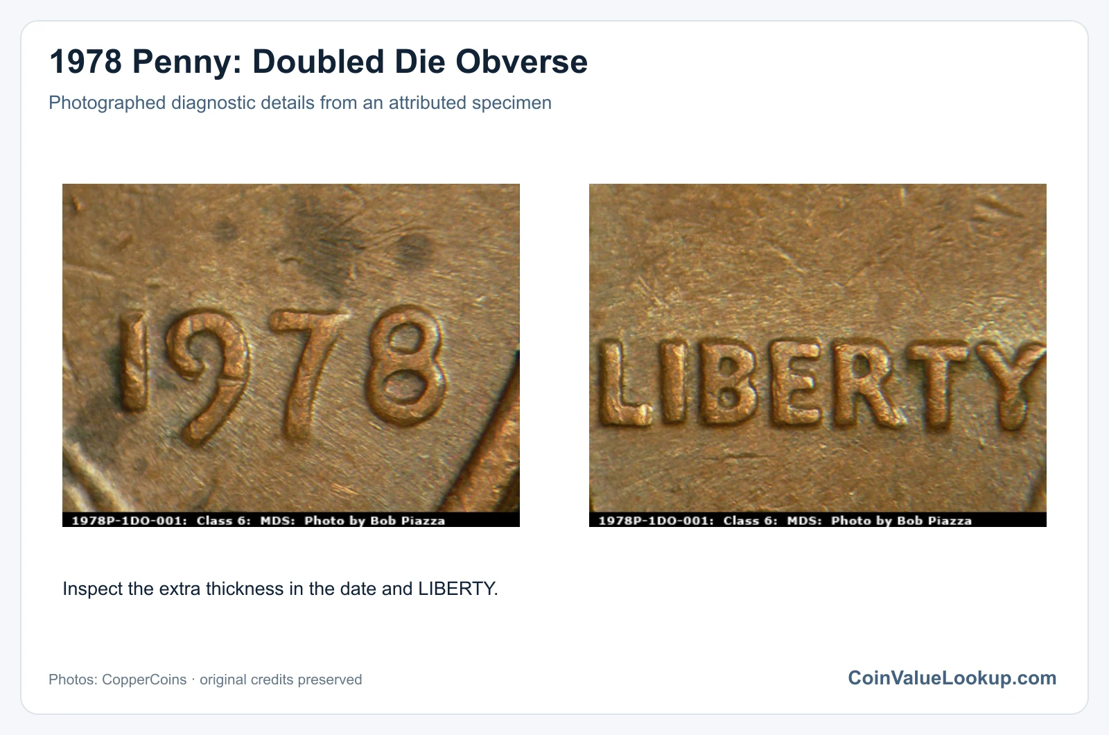 1978 Penny: Doubled Die Obverse with diagnostic detail