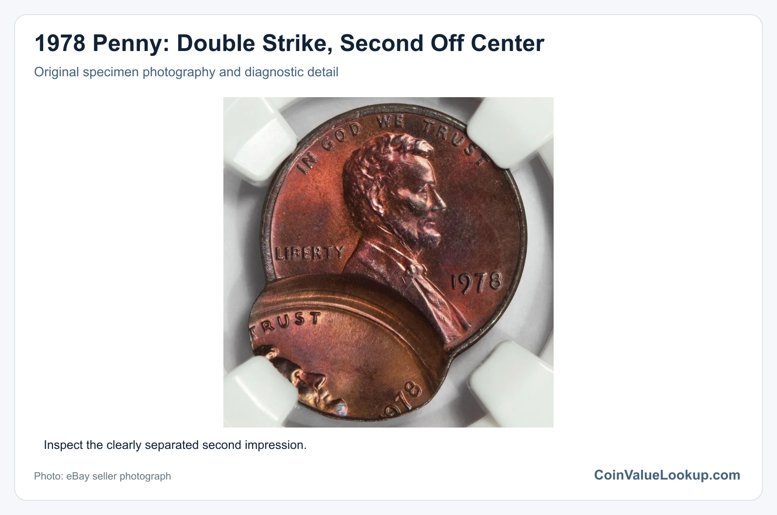 1978 Penny: Double Strike, Second Off Center with diagnostic detail