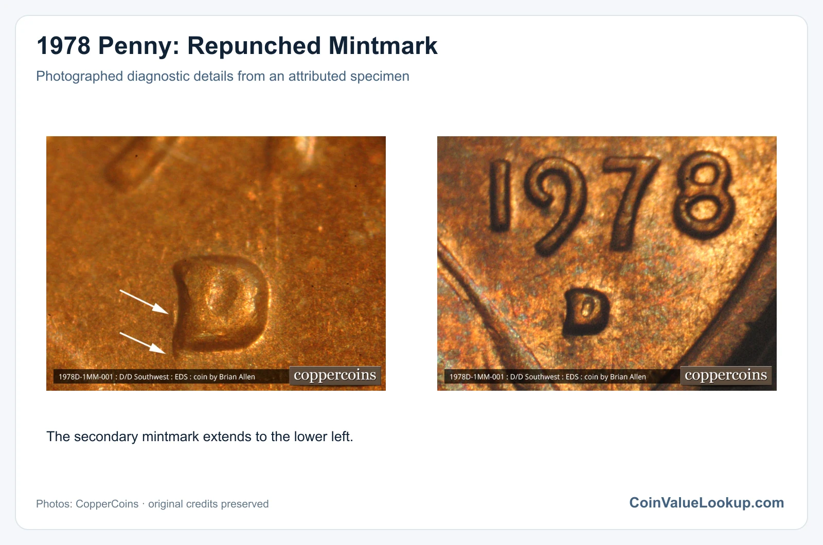 1978 Penny: Repunched Mintmark with diagnostic detail