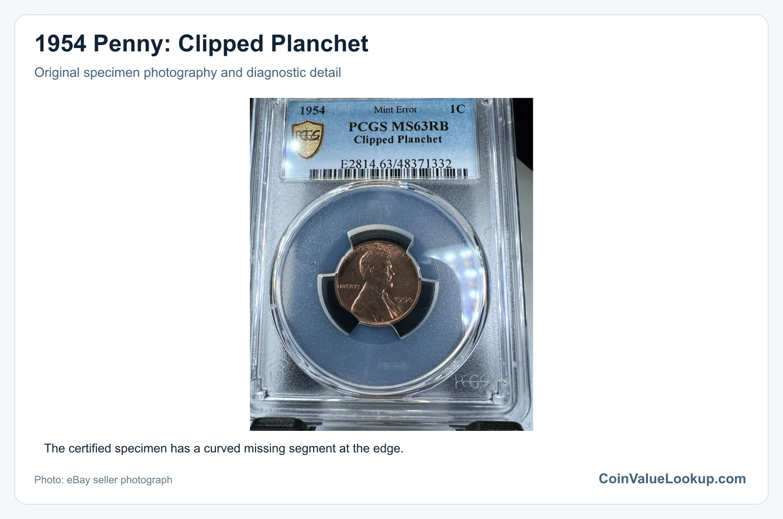 1954 Penny: Clipped Planchet with diagnostic detail