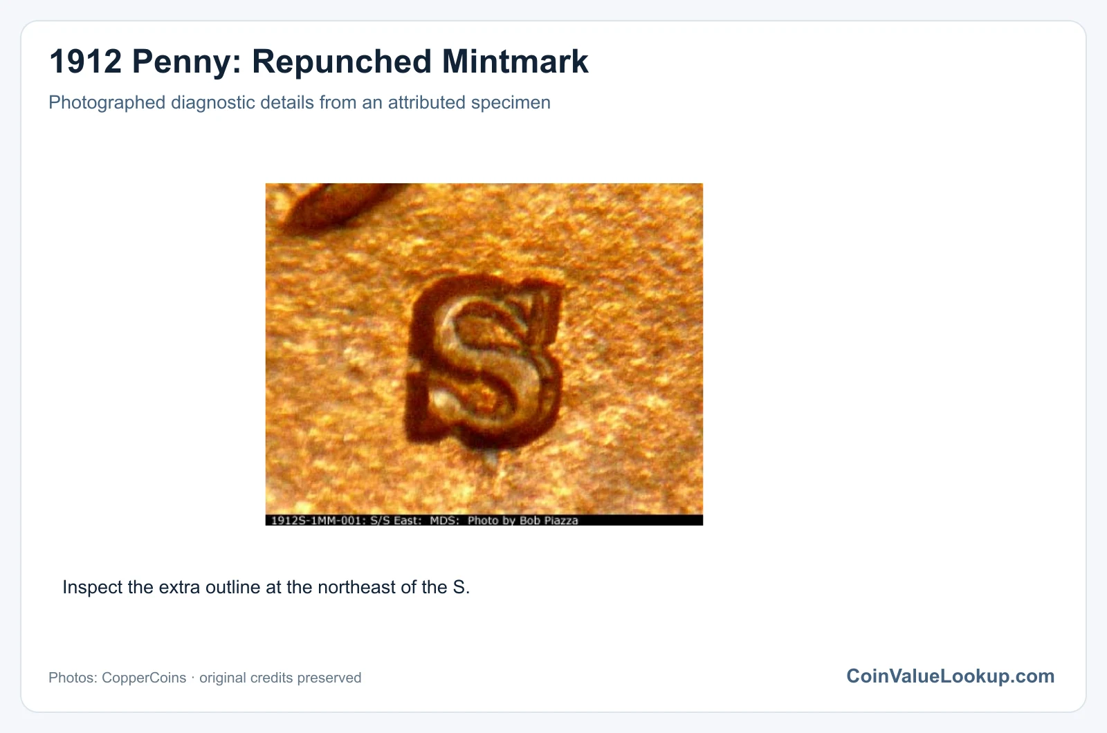 1912 Penny: Repunched Mintmark with diagnostic detail